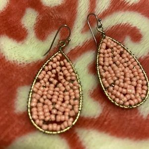 Adorable Beaded Coral Pink Hanging Earrings